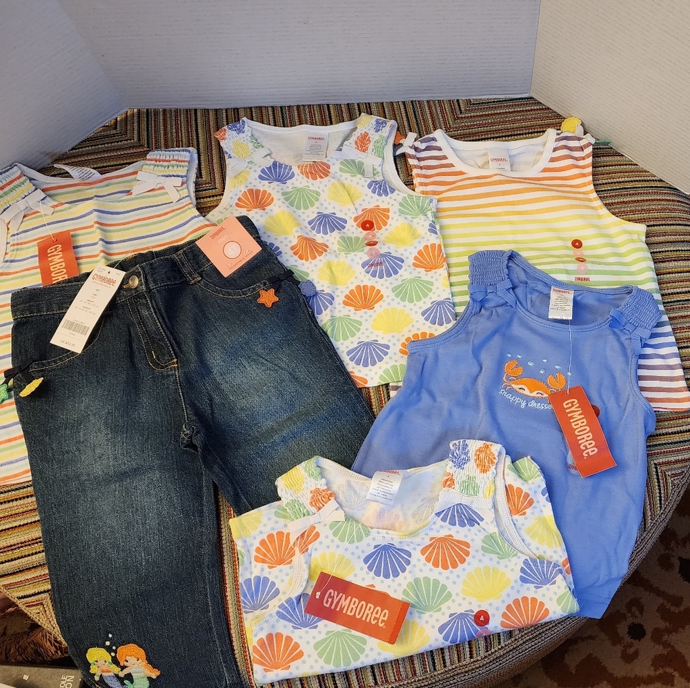 NWT Lot of 7 Gymboree Girls Shirts, skirt and Pants in Size 4 and 4T Seashells